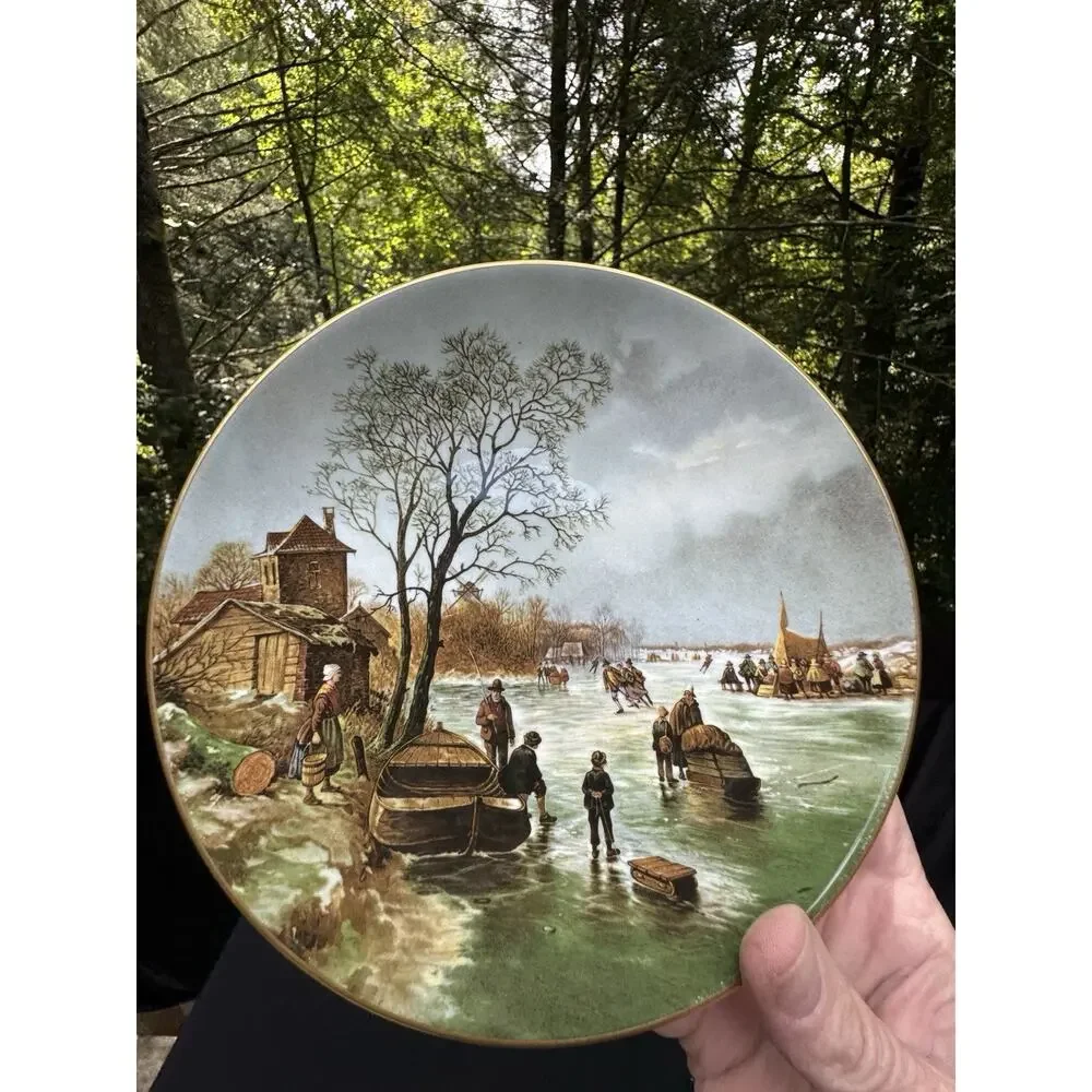 Vintage Bone China Plates Coal Port England WINTER LANDSCAPES Skating Farmers